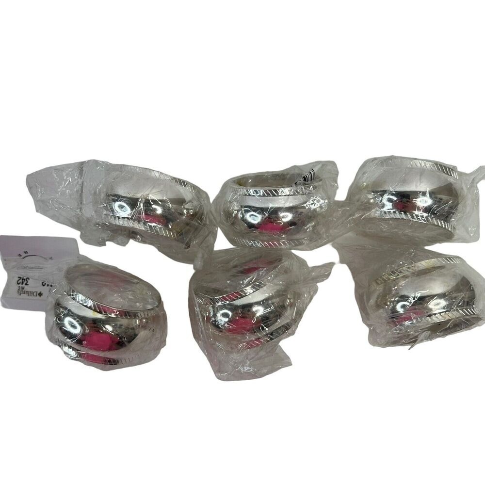 Dillards Silver Plate‎ Domed Napkin Rings Set of 6 6FP022-404-091 NEW